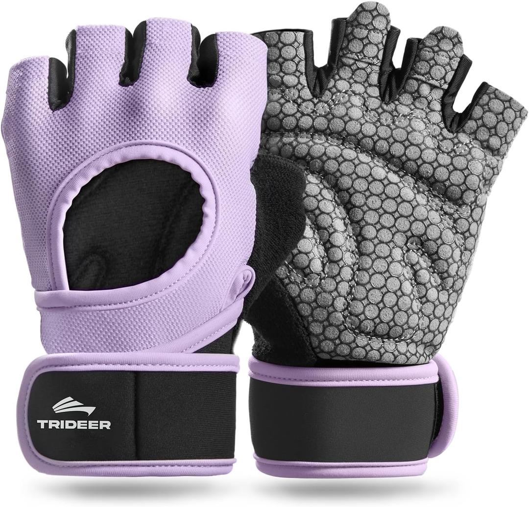 Trideer Weight Lifting Gloves for Women Men with Wrist Support, Workout Gloves Women Full Palm Protection for Gym Training, Fitness, Weightlifting & Pull Ups (Medium, Purple)