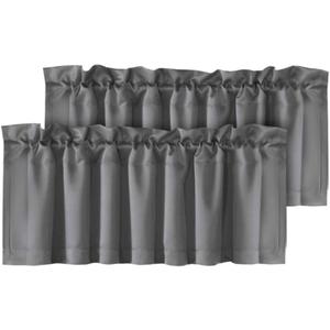 H.VERSAILTEX Blackout Valances for Windows,Kitchen Window Valance Curtains for Living Room/Bedroom/Bathroom Privacy Decorative Rod Pocket Kitchen Valances，2 Panels，52" W x 18" L, Bluish Gray