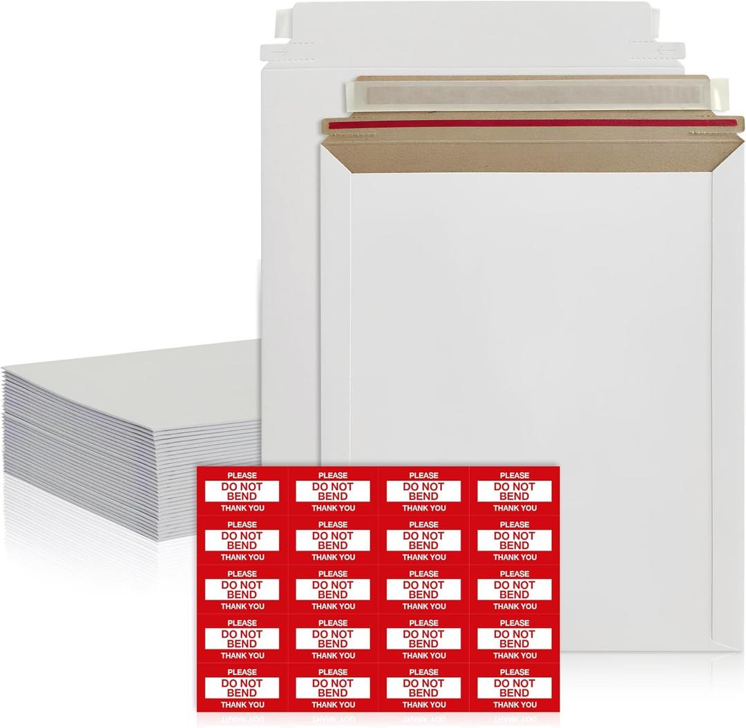 50 Pack 7x9 inches Rigid Mailers Self-Seal White Flat Mailers Heavy-Duty Mailing Supplies for Documents, Photos, Magazines, and Literature