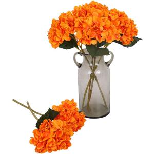 Kisflower Orange Hydrangea Artificial Flowers - 6pcs Faux Hydrangea Flowers, Fake Flowers for Table Centerpiece, Silk Hydrangea Flowers with Stems for Home Wedding Party Decor