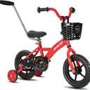 JOYSTAR 10 & 12 Inch Kids Bike for Boys and Girls Ages 1-4 Years, Toddler Bike with Training Wheels & Basket, Detachable Parent Push Handle, Kids Pedal Bike, Multiple Colors (Red)