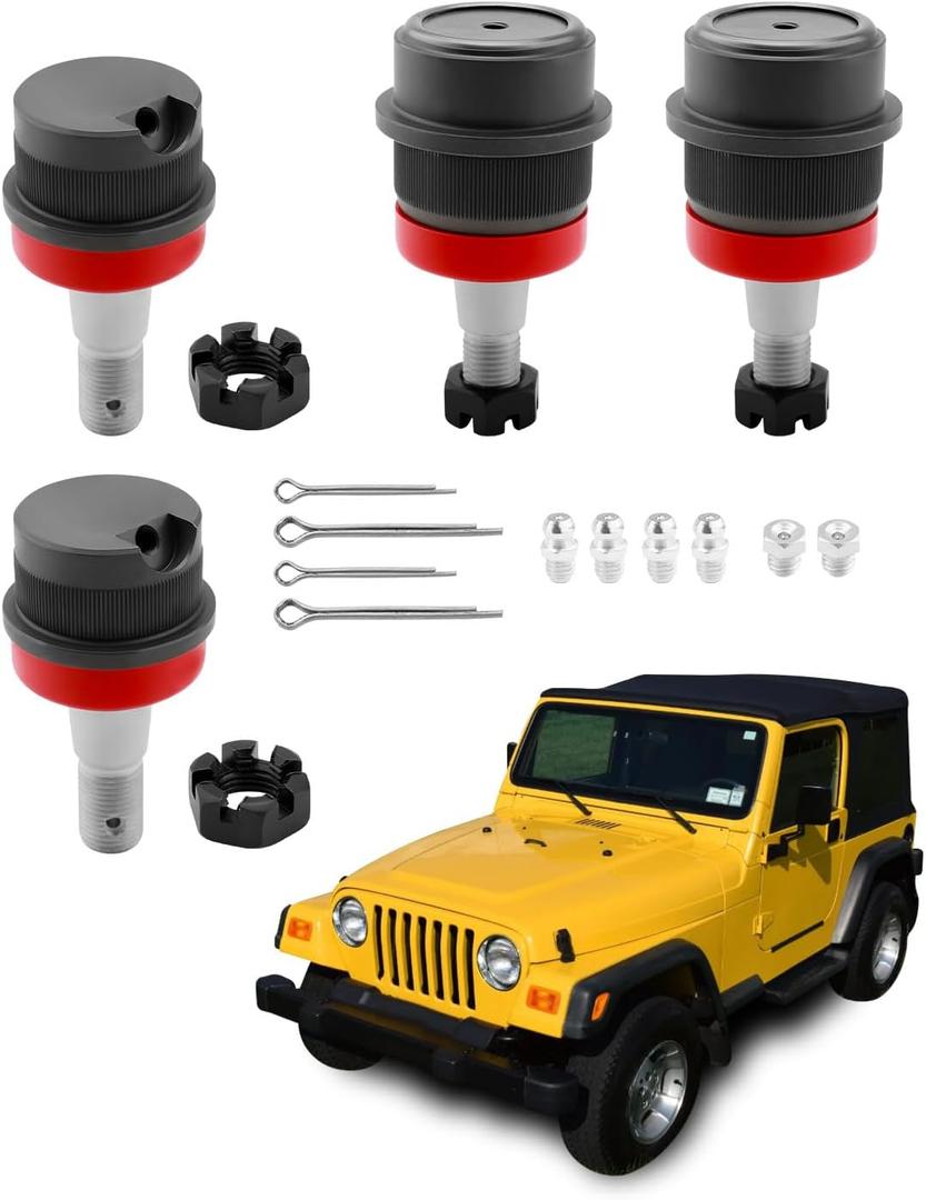 Ball Joint Kit (4PCS), Heavy Duty, Compatible with 1984-2006 Jeep Cherokee XJ, Wrangler YJ TJ LJ, Grand Cherokee ZJ, Comanche MJ, Front Suspension Upper & Lower, Fits Dana 30/44 Axles, Replaces# 10642