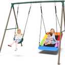 Hapfan Swing Sets for Backyard with 45" Platform Saucer Swing and Belt Swing, 440 lbs Swingset Outdoor for Toddler and Kids 3-8 Backyard