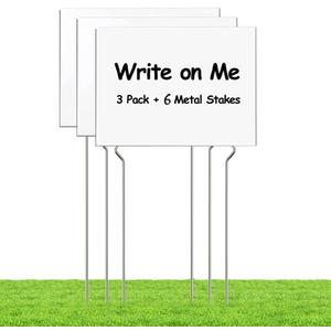 Kichwit 3 Pack Blank Yard Signs with Stakes, 17 x 12 Inches, White Plastic Yard Lawn Sign for Indoor or Outdoor Use