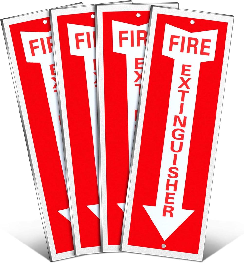 Tondiamo 4 Pack Fire Extinguisher Sign Fire Rust Aluminum Signs 4 x12 Inch Laminated for Ultimate UV, Weather, Scratch, Water and Fade Resistance, Indoor and Outdoor(Regular Style) (10x30cm)