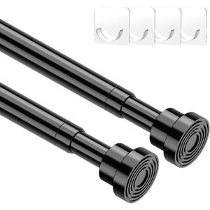 2pcs Tension Curtain Rod 33 to 56 No Drilling Spring Tension Rod Adjusting Black Curtain Rod No Drilling Non-Slip Expandable Spring Loaded Curtain Tension Rods for Window, Doorway, Closet, Wardrobe