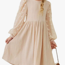 Girls Fall Long Sleeve Knit Dresses Casual Crewneck Swiss Dot A-line Dress, 14-15 Years