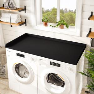 Avana Washer Dryer Countertop, Black Natural Pine Wood Laundry Countertop with Raised Edges - 54" Width x 27.5" Depth Laundry Room Organization