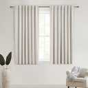QJmydeco Short Linen Blackout Curtains for Bedroom 45 Inches Length 2 Panels Set, Kitchen/Bathroom Curtains for 42 Inch Small Window, Heat Blocking Thermal Insulated,Hook Belt Pleated/Back Tab