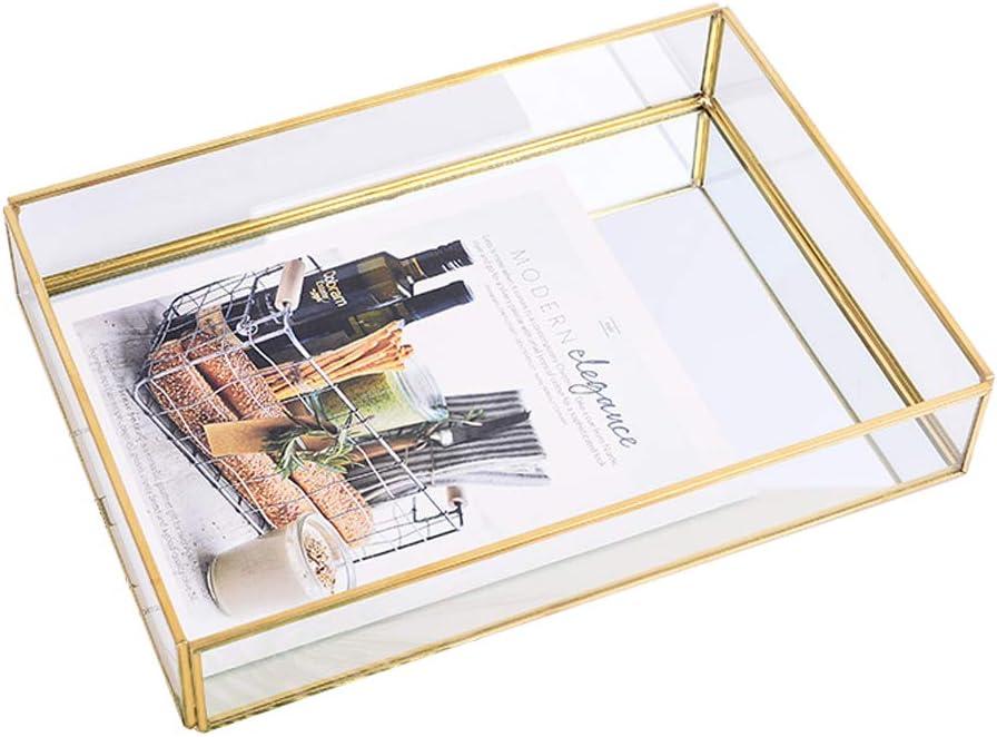 Sooyee Rectangle Mirror Decorative Tray, Gold can Hold Perfume, Jewelry, Cosmetics, Makeup, Magazine and More, for Vanity, Dresser, Bathroom, Bedroom(12x8)