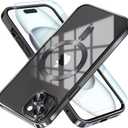 Misea Magnetic for iPhone 15 Plus Case Compatible with MagSafe [Never Yellowing] [Military Grade Drop Protection] Full Camera Lens Protector Plating Soft Clear Phone Case for Women, Black
