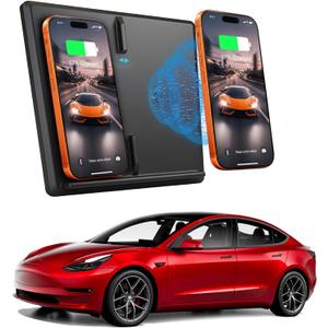 Wireless Charger for 2017-2020 Tesla Model 3, Dual 15W Wireless Phone Charger Pad for Tesla Model 3, Centre Console Accessory Panel, Compatible with All Qi Phone