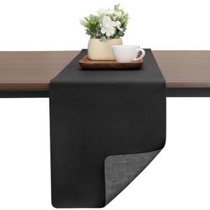 Table Runners 72 Inches Long, Dual-Sided Faux Leather Farmhouse Table Runner Waterproof Heatproof Non-Slip for Living Room Party Home Decor Holiday Decorations(Gray Black, 12 x 72 Inch)