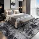 Rugflix 8x10 Area Rugs for Living Room, Black Grey Large Rug Stain-Resistant Low Pile, Big Washable Dark Carpet Non-Slip for Bedroom Dining Room Home Office Nursery Room
