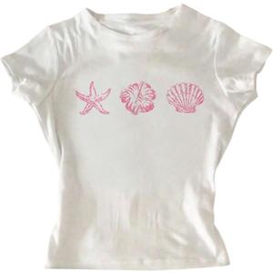 RoseSeek Girl's Short Sleeve Graphic Tees Crew Neck Floral T Shirts Summer Tight Crop Tops