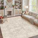 9x12 Beige Area Rug for Living Room Bedroom Neutral Soft Non Slip Rug Low Pile Vintage Distressed Large Carpet for Dining Room Nursery Office Indoor