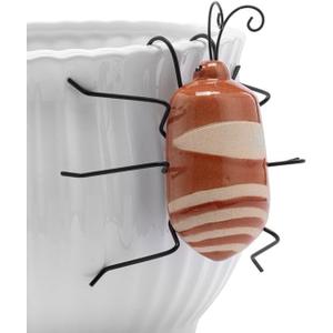 2 x Napco Imports Decorative Home or Garden 4.75 x 5 Inch Flower Pot Planter Hugger Hanger Glossy Brown and Raw Ceramic Beetle