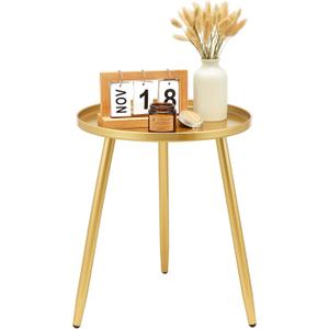 Round End/Side Tables for Living Room, Ideal for Any Room-Side Tables Living Room, Bedroom, Gold Plant Stand Balcony, Modern Coffee/Accent Table, 15.8D x 15.8W x 18.9H in