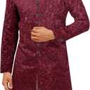 Runcati Men's Kurta Sherwani Coats Kaftan Indian Ethnic Royal Suits Mandarin Collar Wedding Festive Party Blazer (Red) Large