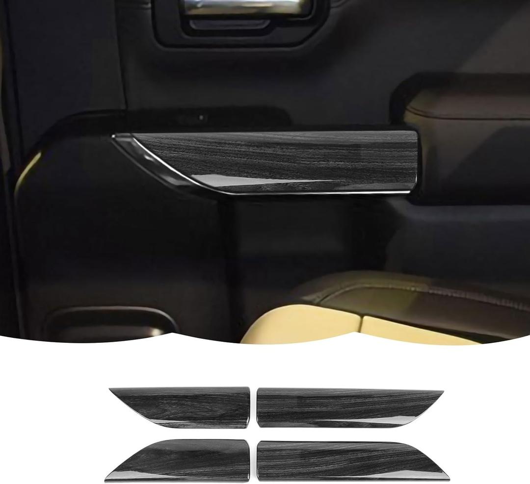 RT-TCZ Inner Door Handle Panel Cover Trim Interior Accessories for Chevrolet Silverado Double Cab 2019-2022,for GMC Sierra Double Cab 2019-2022,Black Wood Grain