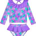 RAISEVERN Little Girls Two Piece Rash Guard Swimsuit Set Bathing Suit UPF Sun Protection 1-5 Years