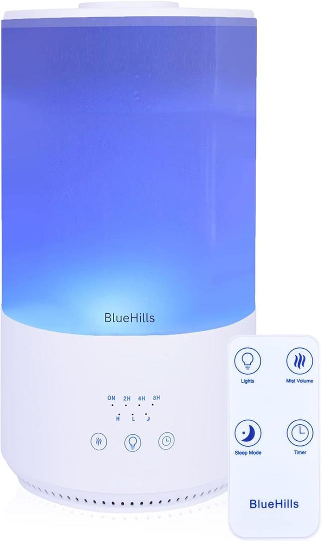BlueHills Premium 4000 ml Tall Essential Oil Diffuser 4L 4 Liter 50 Hour Run with Remote Timer Aroma Humidifier 1 Gallon Big Capacity High Mist Output for Large Room Huge Size Mood Lights White T401 (4000ml-t401)