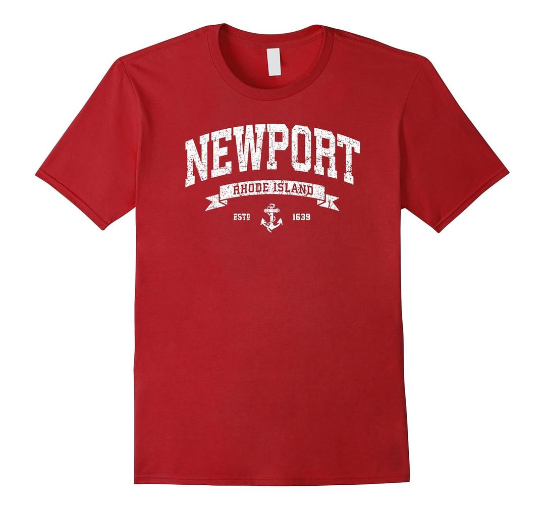 Newport RI Vintage Crossed Oars & Boat Anchor Sports T-Shirt, red, Small