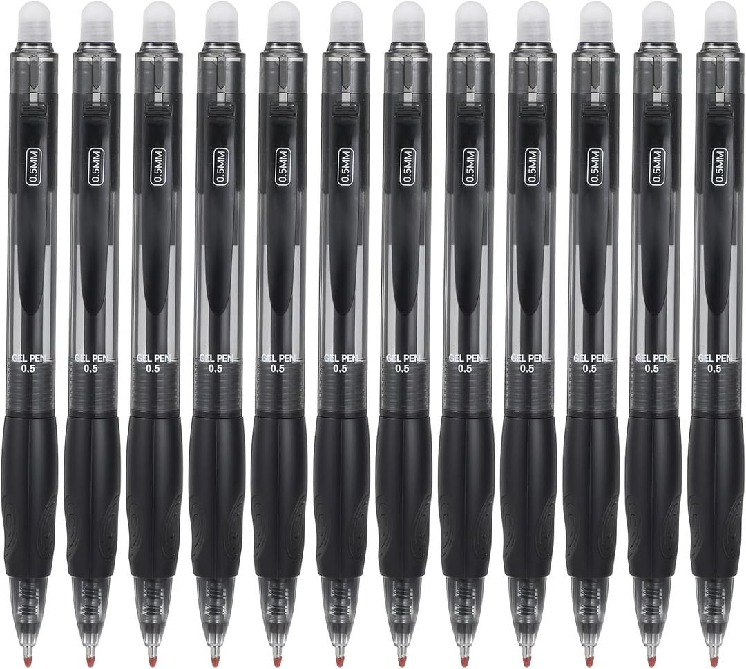12Pack Gel Erasable Pens Click Fine Point 0.7mm Retractable Black Erasable Gel Pens Stationery Supplies for Completing Sudoku and Crossword Puzzles(Black Ink)
