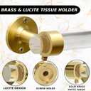 Brushed Brass Toilet Paper Holder, Durable, Lucite Toilet Paper Fixture, Rustproof Wall Mount Bathroom Kitchen & Washroom, 7"x3"x2" Inches