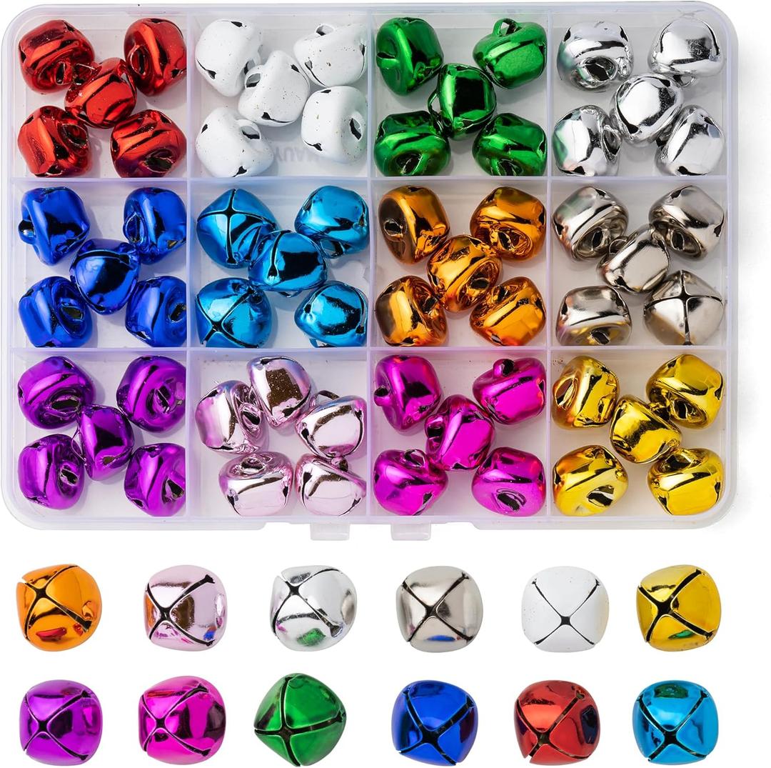 12 Colors Jingle Bells for Crafting, 60PCS Colorful Small Bell for Crafts, 0.59 Inch Bulk Christmas Bells for Home Decorations, Multi-Color Mini Jingle Bell for Pets and Party Decor