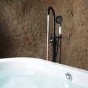 SITGES Solid Brass Freestanding Bathtub Faucet, Bathroom Floor Mount Tub Filler, Dual Function Double Cross Handles with Ceramic Hand shower, Matte Black