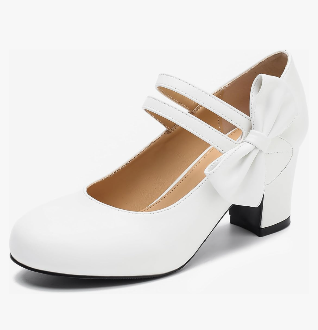 Womens Bow Heels Mary Jane Shoes Round Toe Chunky Heel Side Bow Dress Pumps Size 40