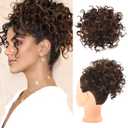 HOOJIH Curly Hair Bun, Messy Bun Hair Piece Elastic Drawstring Loose Wave Messy Large Full Bun Extension Hairpiece Short Synthetic Ponytail Extension for Women - Dark Brown with Light Auburn (1 Pack)