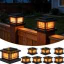8 Pack Solar Post Cap Lights Outdoor with Flickering Flame, Fence Post Solar Lights Fit for 4x4 3.5x3.5 Wooden Vinyl Posts, Waterproof Solar Lamp for Garden, Deck, Patio, Yard Decor (Black)