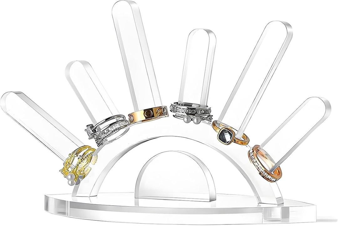 Clear Acrylic Ring Holder, Evil Eye 6 Rods Transparent Ring Display Stand, Jewelry Wedding Ring Display Organizer for Women, Girls Room