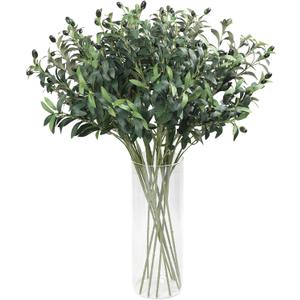 10PCS 32inch Artificial Olive Branches Long Thicken Faux Olive Stems Greenery Plants with Lifelike Olives and Silk Leaves for DIY Floral Crafts Office Wedding Home Decor (Vase Not Included)