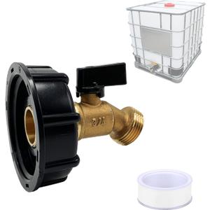 275-330 Gallon Water Tank IBC Tote Adapter 2.36" Coarse Thread Brass Hose Faucet Water Shut-Off Valve with Ball Valve, Garden Hose Connector Replace Valve Part, IBC Water Tank Fitting Part