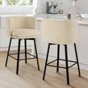26" H Counter Height Swivel Bar Stools Set of 2, Barrel Counter Stools with Backrest, Linen Fabric Upholstered Barstools with Metal Legs for Kitchen Island,Sand