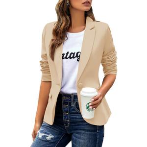 Womens Blazers Business Casual Long Sleeve Lapel Button Suit Work Blazer Jacket with Pockets (Beige, L)