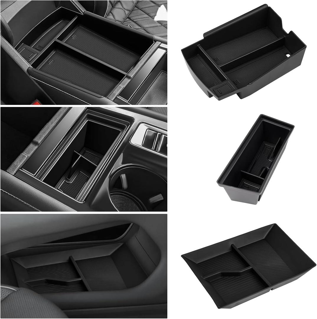 Karltys 3PCS 2024 2025 Atlas Center Console Organizer for VW Volkswagen Atlas & Cross Sport 2024 2025, Middle Console Organizer, Lower Console Tray & Front Armrest Storage Box ABS Insert