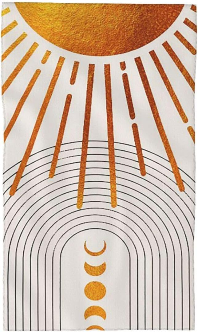 70s Boho Mid Century Sun Abstract Bathroom Bath Dish Hand Towels, Beige Minimalist Aesthetics Moon Phase Sunrise Sunlight Arch Art Kitchen Wash Towel for Bathroom Sports Hotel Gym Spa Tea Room