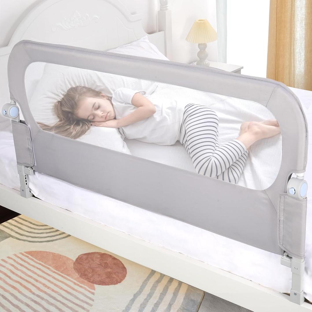 NUTIKAS Baby Bed Rail Guard for Toddlers - 47" Toddler Bed Side Rails for Twin, Full, Queen Bunk Size Bed Swing Down Bedrail Extral Tall Child Safety Side Railing Guards for Kids (Grey)