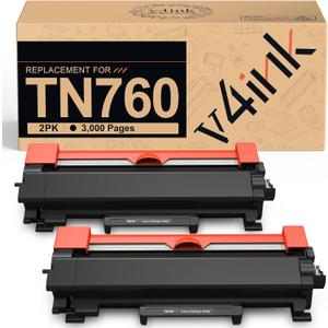 v4ink TN760 Toner Compatible Replacement for Brother TN760 TN-760 TN730 TN770 Toner Cartridge Black for Brother Printer HL L2350DW L2370DW L2390DW L2395DW MFC L2690DW L2710DW L2717DW L2750DW 2-Pack