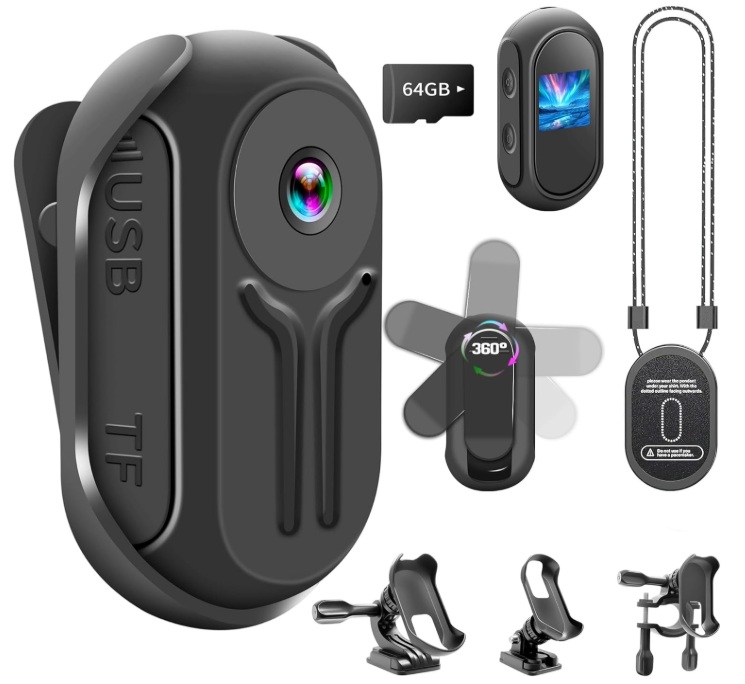 Upgraded 1080P Mini Body Camera with 64GB Card, Sports Action Cameras, HandsFree Body Cam with Magnetic Back Clip, Mini POV Camera for Cycling Vlogging Travel