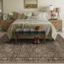6x9 Washable Area Rug for Living Room Bedroom Vintage Brown Carpet Soft Low Pile Traditional Retro Non Slip Throw Rug for Dining Room Entryway Indoor Dorm Kitchen