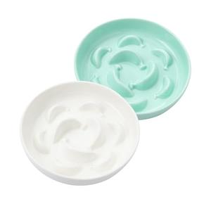 Cat Slow Feeder Bowl Set - 2-Pack Ceramic Cat Dishes for Slow Eating - Whisker-Friendly Cute Maze Bowls for Dry & Wet Food - Microwave & Dishwasher Safe - White and Green