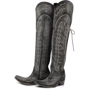 MissHeel Over the Knee Cowboy Boots for Women Adjustable Thigh High Cowgirl Boots (6, Black)