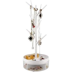 Half Room Branch Jewelry Rack With Rotatable Base and Storage Box Tree Tower Rack Hanging Organizer for Ring Earrings Necklace Bracelet,Suitable for living rooms, bathrooms,offices,etc.