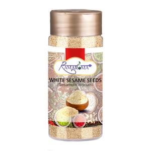 Ramaroma, Organic Hulled Sesame Seeds (100g/3.5oz) Non-GMO, Vegan | Rich & Pure Whole Raw White Sesame Seeds | Perfect for Noodle Dishes, Sushi, Stir-Fries and Coating for Meat and Fish | Medium Jar