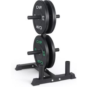 CAP Barbell 2-Inch Olympic Bumper Plate Weight Set with 6 Post Rack | 100-370 lbs | Multiple Options